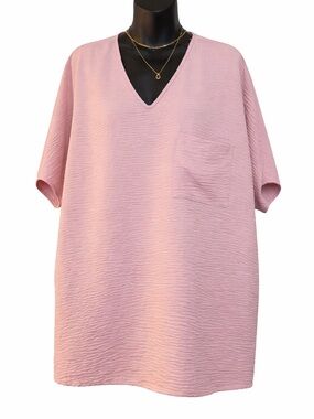 Zenana Outfitters Relaxed V-Neck Pocket Tunic - Pink